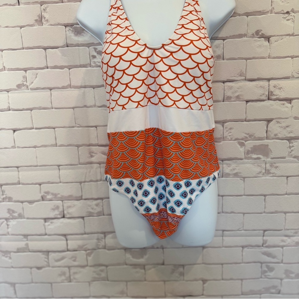 Cupshe Orange and White Mermaid Scallop One Piece Swimsuit